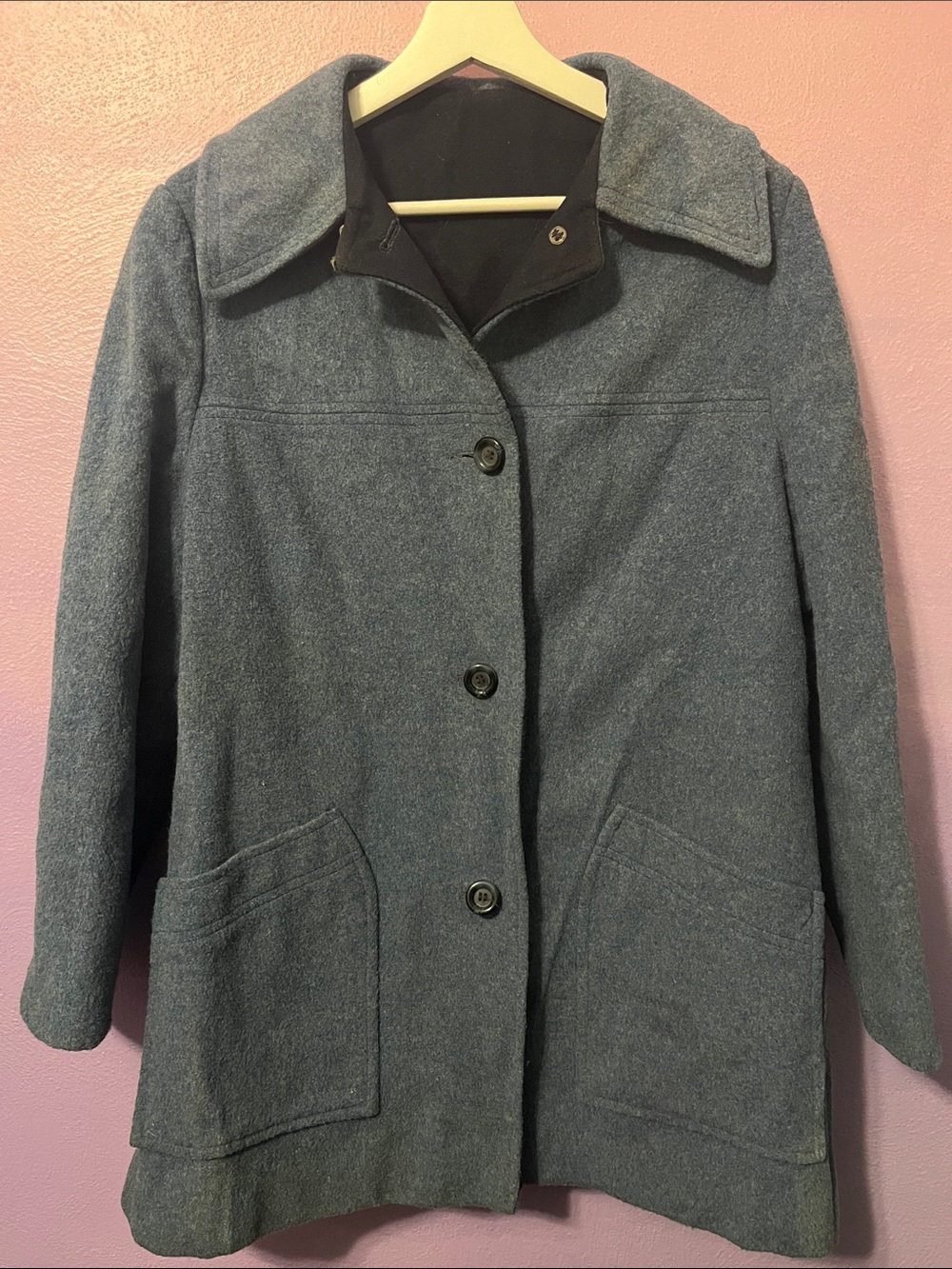 Vintage Mackintosh of New England Blue Heavy Wool Blend Car Coat